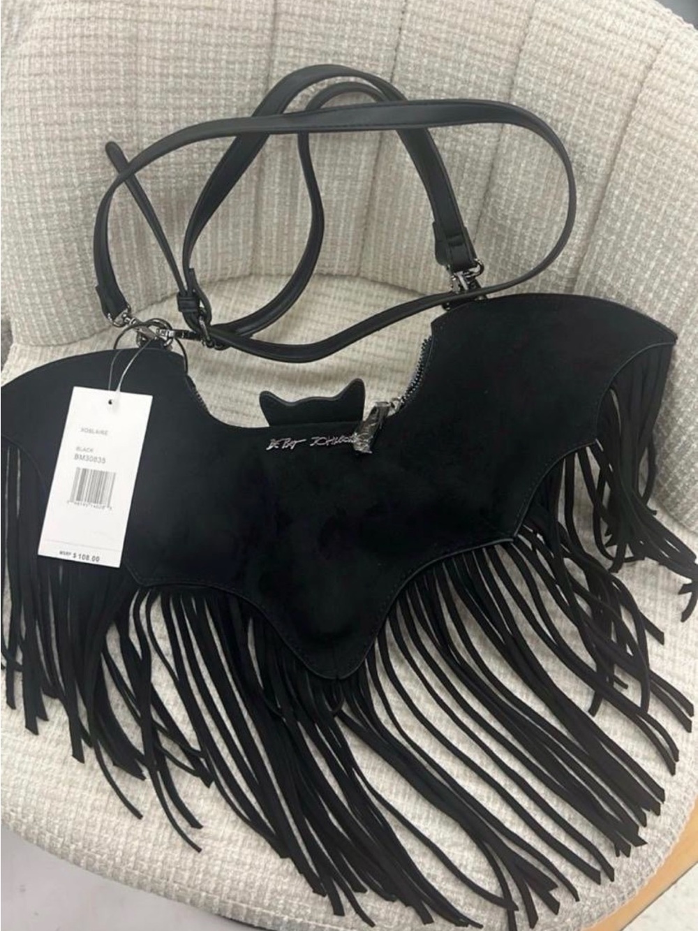 Betsey Johnson Fringe Bat-Shaped Shoulder Bag - Black LAST ONE!!!!
